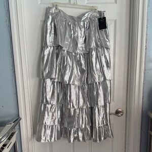 Glamorous Silver Tiered Maxi Skirt